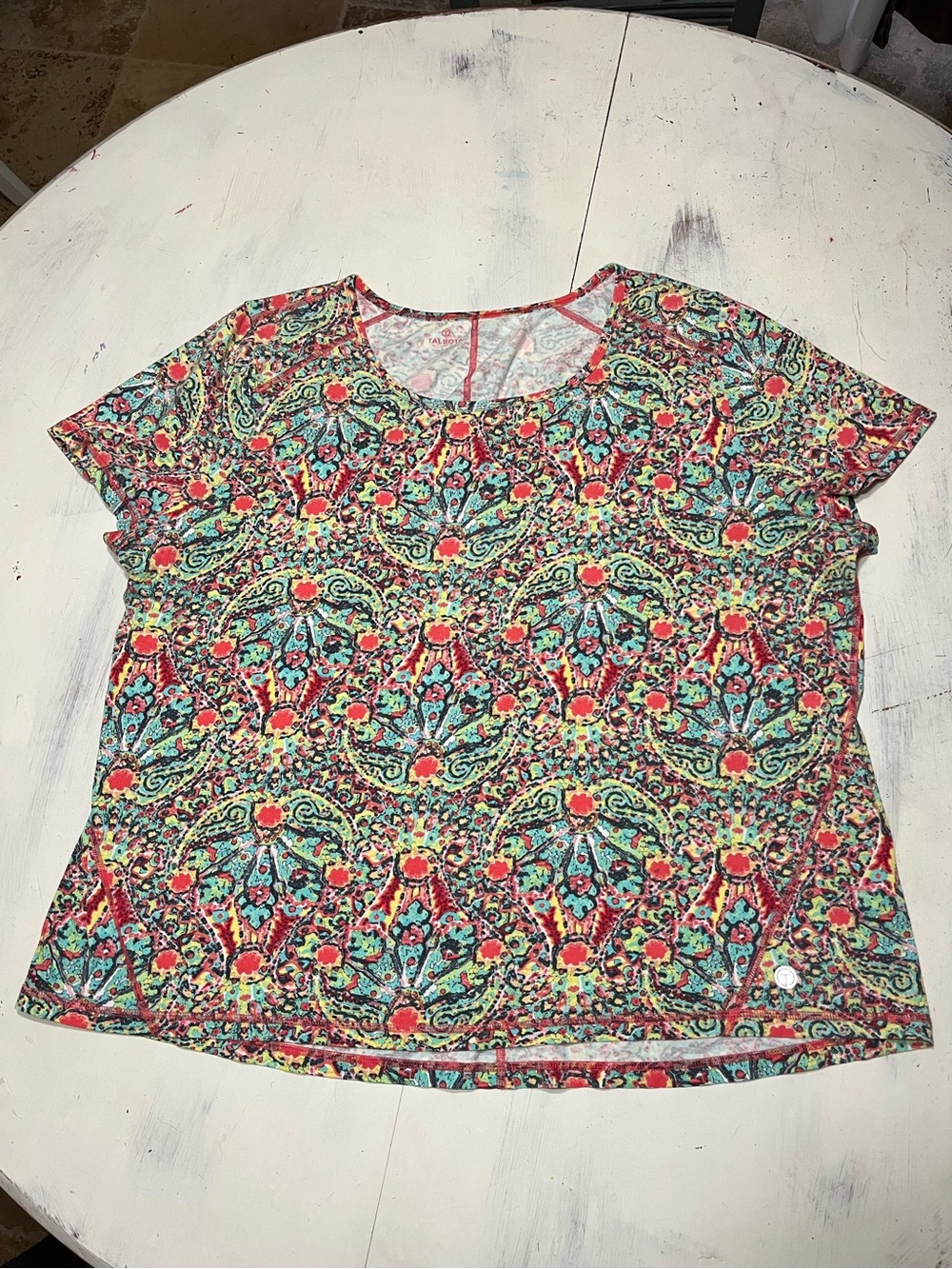 T By Talbots Activewear Multicolored Abstract Print Short Sleeve Tee Top Sz 3X